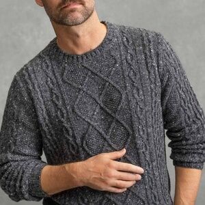 Proper Cloth Aran crew neck lambs wool cashmere blend luxury cable knit sweater